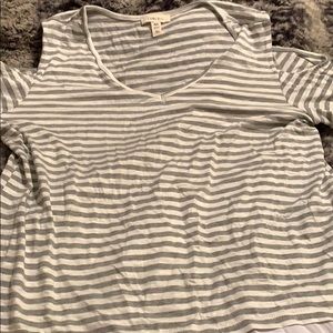 Gray and white striped shirt cutout shoulders